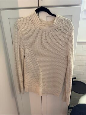 COS Cream Cable-Knit Crewneck Sweater